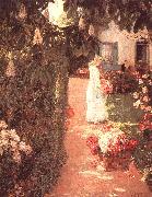Childe Hassam Gathering Flowers in a French Garden oil painting picture wholesale